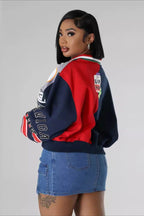 Patchwork V Neck Oversized Sweatshirt