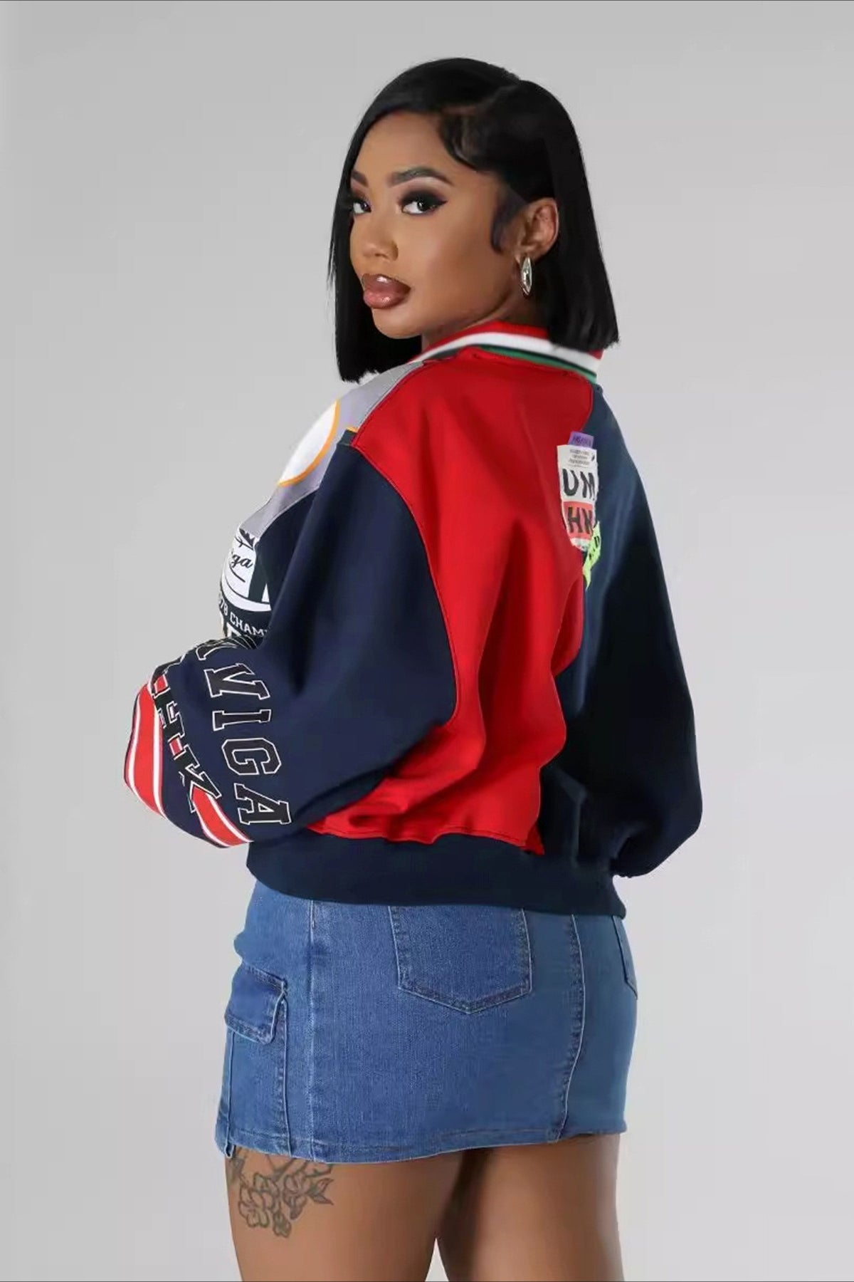 Patchwork V Neck Oversized Sweatshirt