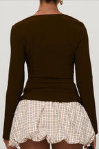 Single Button Knit Long Sleeve Blouse