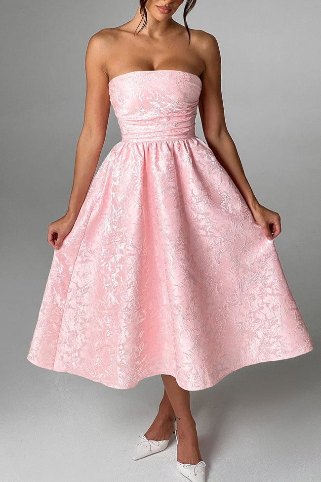 Solid Jacquard Strapless A-Line Party Dress Main image