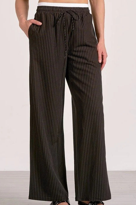 Stripe Patchwork Drawstring Waist Straight Pants Main image