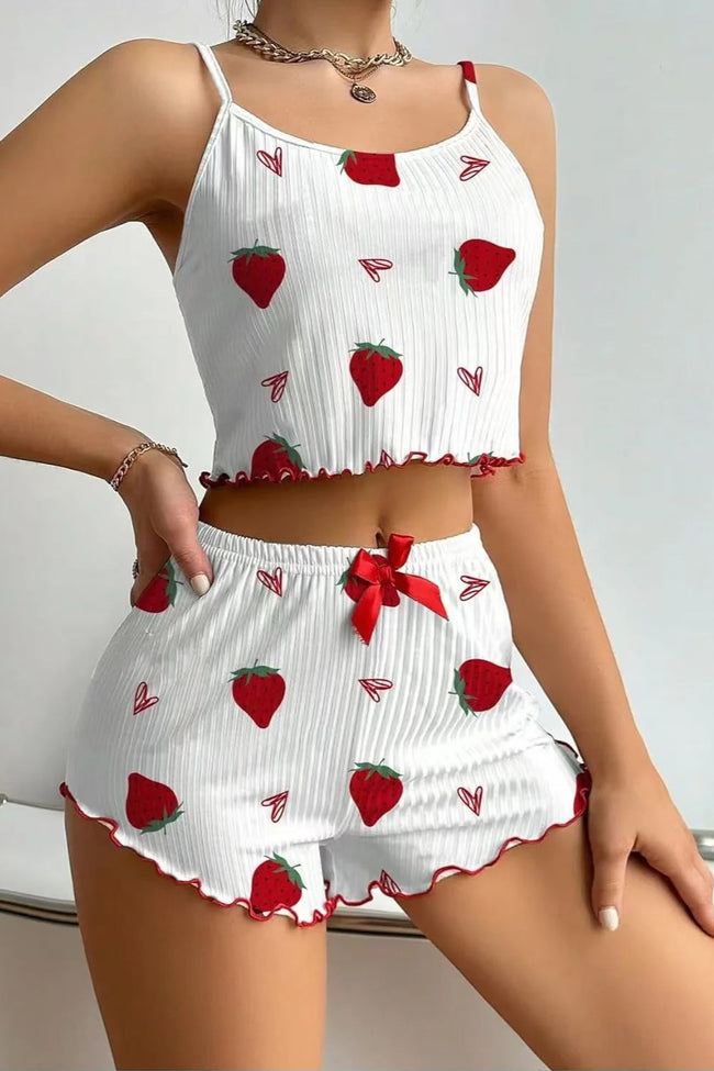 Heart Pattern Ribbed Cami Top Pajama Shorts Set Main image