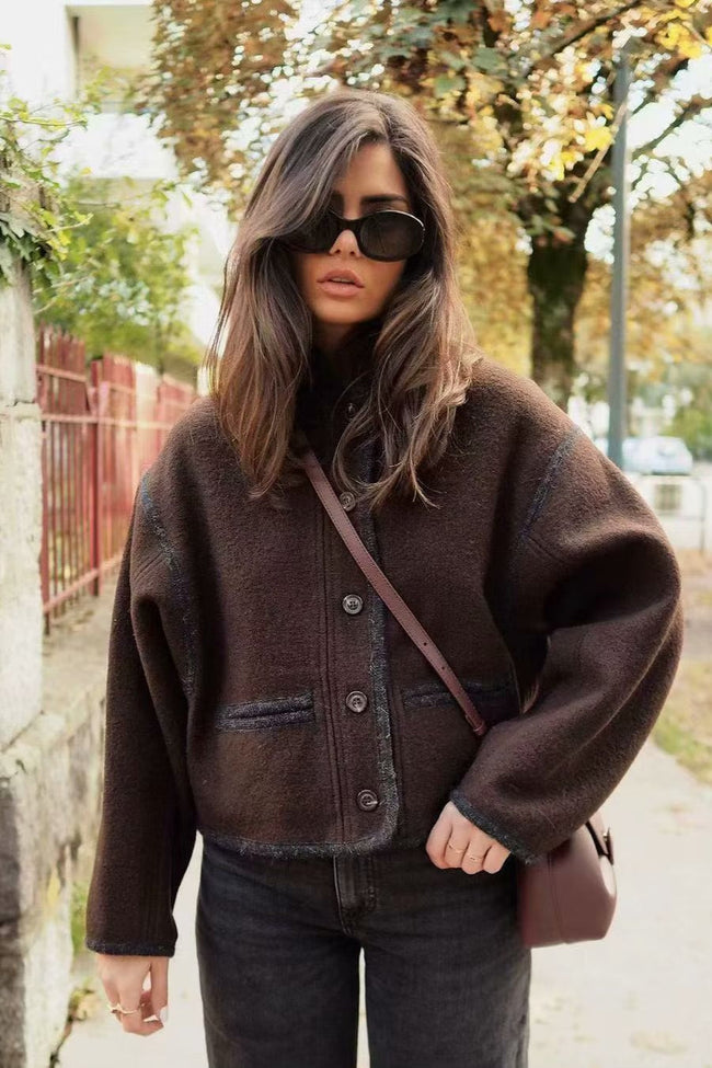 Wool Blend Colorblock Casual Coat Brown / S coats Main image