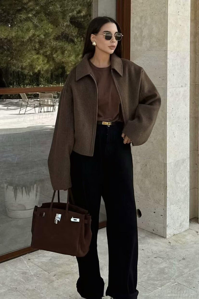 Minimalist Lapel Short Wool Coat Brown / S coats Main image