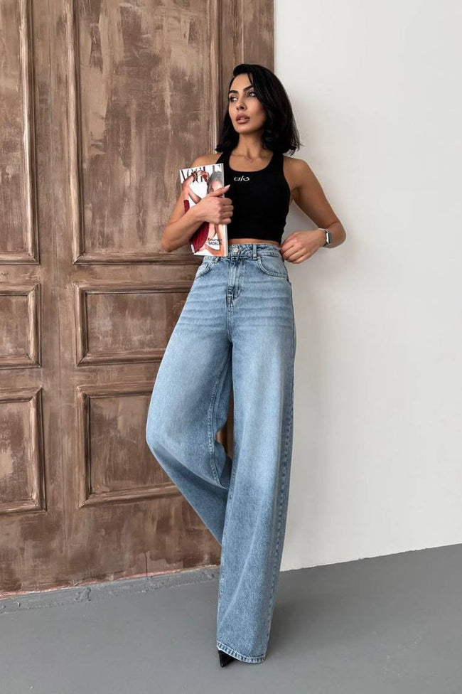 High Waist Straight Floor Jeans Blue / S Main image