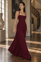 Elegant Solid Color Lace Up Ruched Maxi Dress