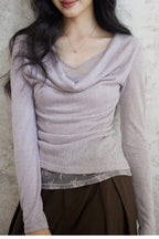 Mock Two Piece Draped Lace Knit Top