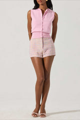 Round Neck Button Front Knit Top