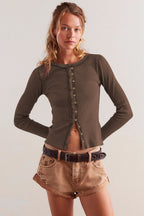 Solid Color Ribbed Cardigan