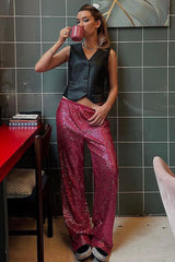 Casual Sequin Wide Leg Loose Pants