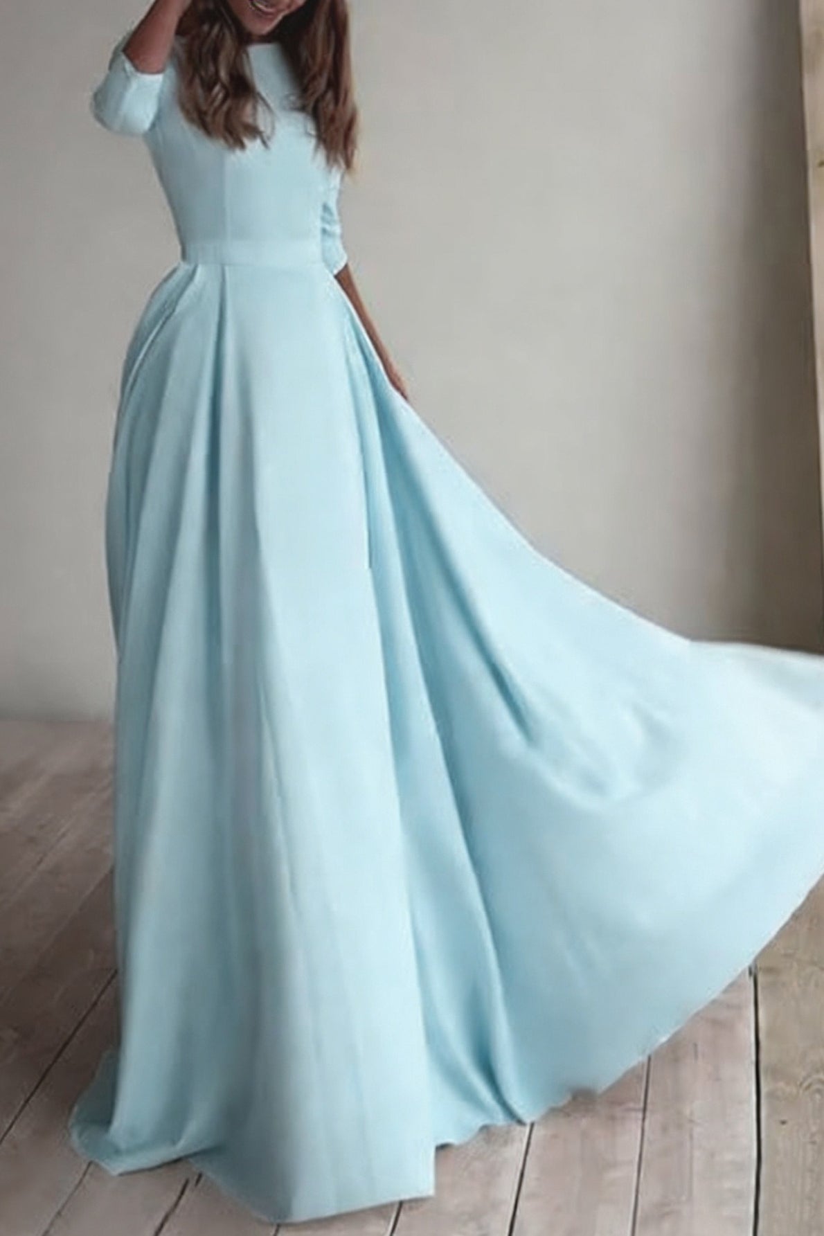 Three Quarter Sleeve Pocket Formal Dress