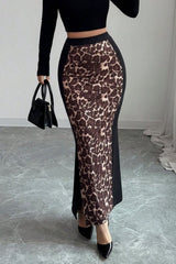 Leopard Printed High Waisted Bodycon Split Skirt
