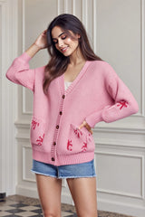 Boot Pattern V Neck Knit Christmas Cardigan