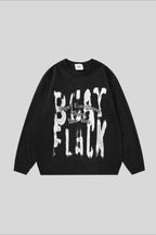 Distressed Typography Washed Oversized Crew Neck Sweatshirt