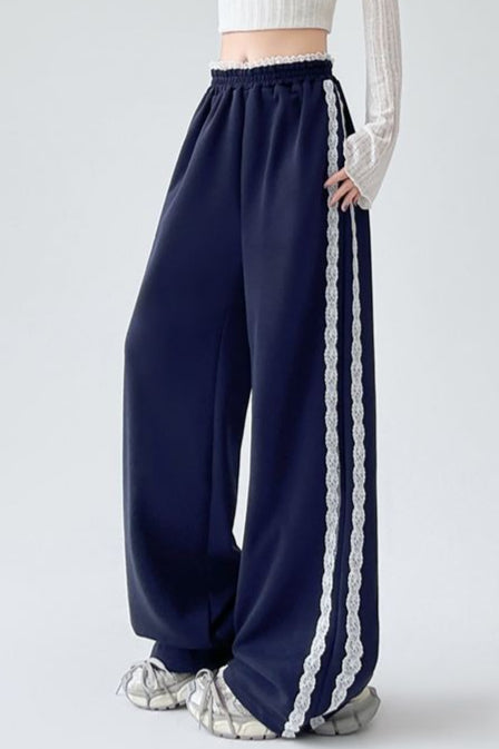 Lace Panel Athletic Wide Leg High Waist Pants Secondary image