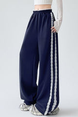 Lace Panel Athletic Wide Leg High Waist Pants