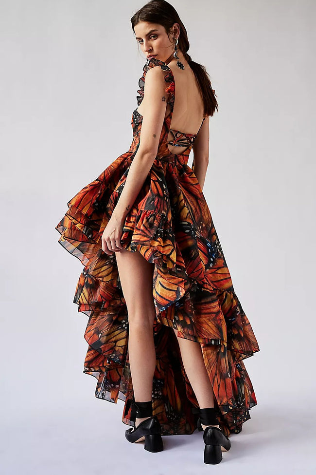Butterfly Print Strap Flared Floral Dress Main image