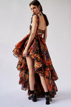 Butterfly Print Strap Flared Floral Dress
