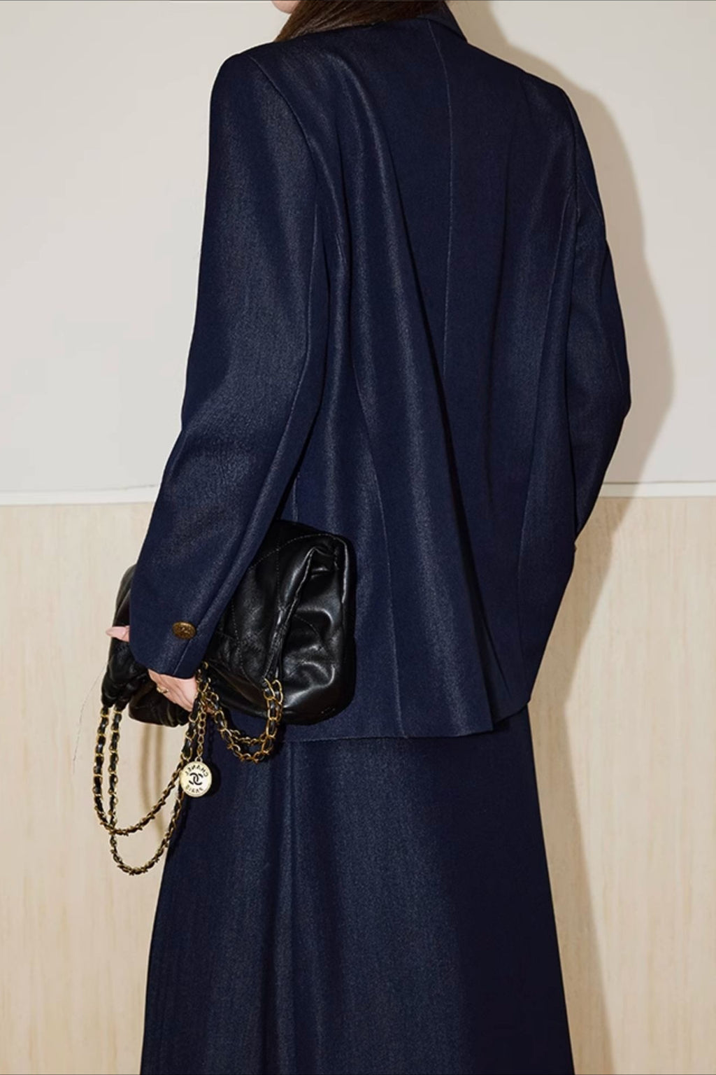 Textured Double Breasted Two Piece Blazer Skirt Set