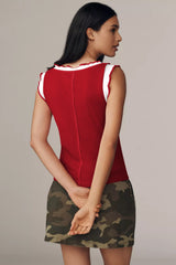 Sweet Contrast Ribbed Patchwork Tank Top