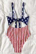US Flag Cutout Tie Cross One Piece Swimwear