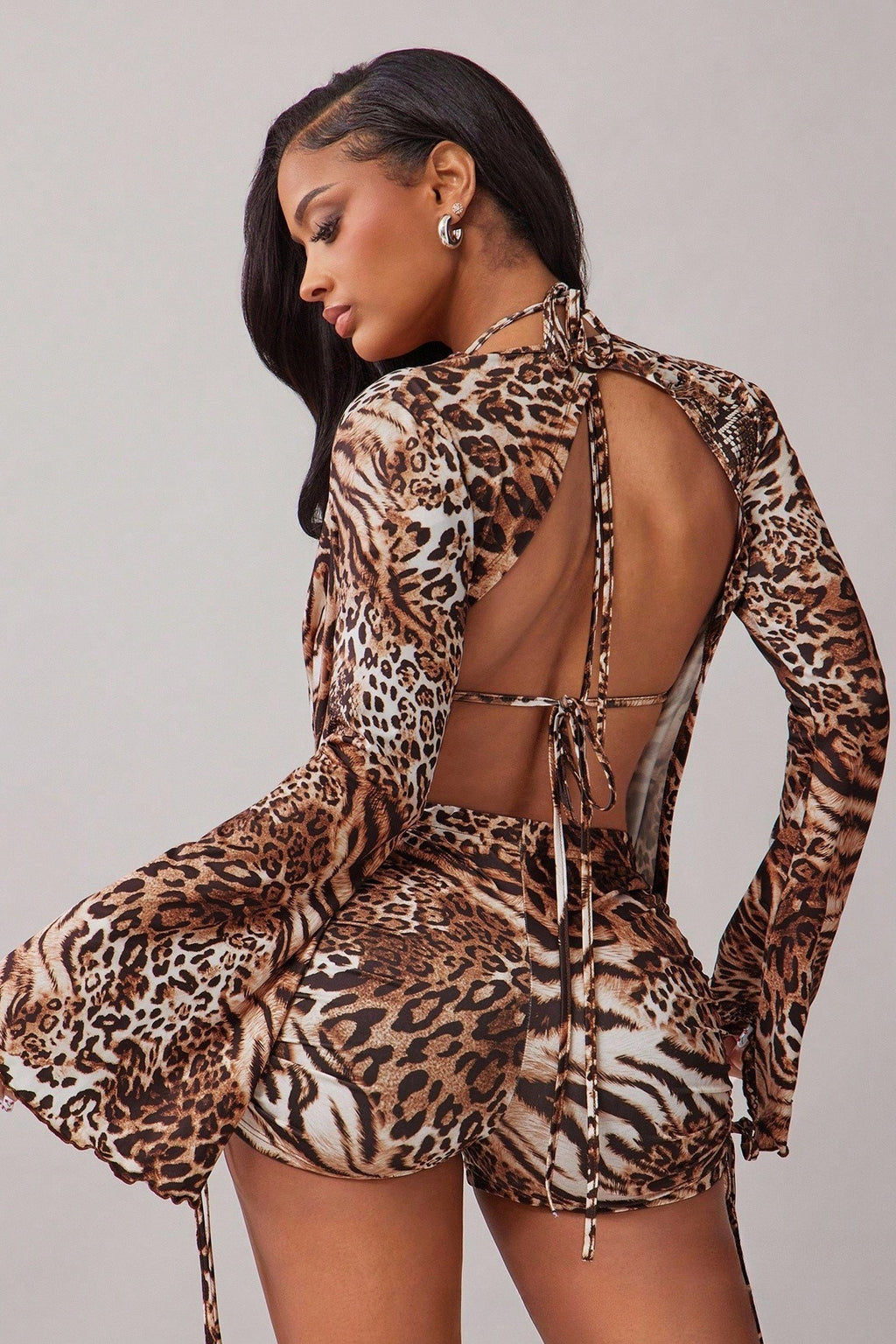Artistic Print Tie Mesh Three Piece Swim Set