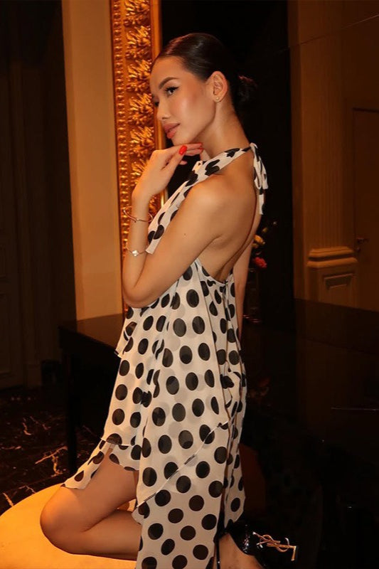 Elegant Polka Dot Halter Sleeveless Maxi Dress Secondary image