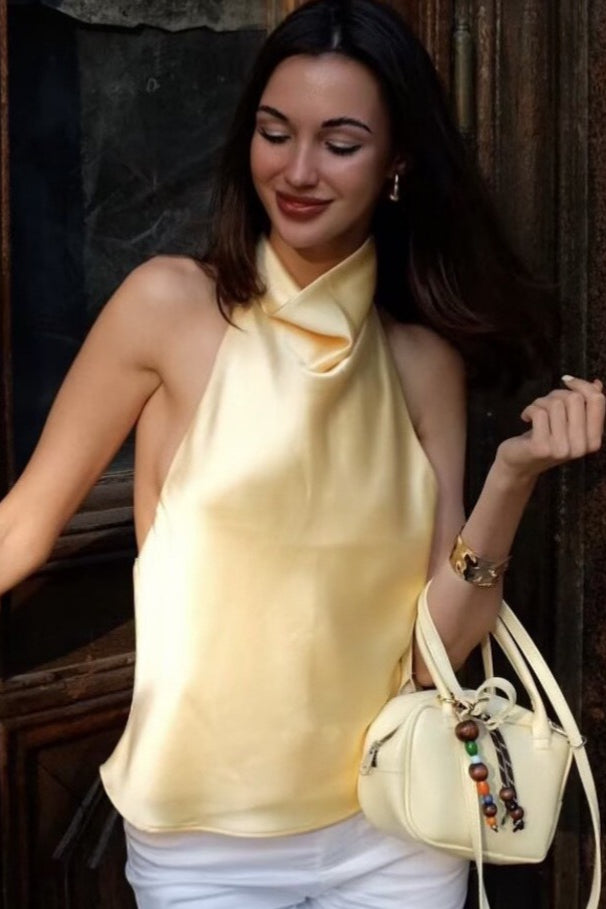 Beige Satin Texture Chic Halter Top Main image