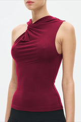 Twist Front Off Shoulder Sleeveless Solid Tank Top