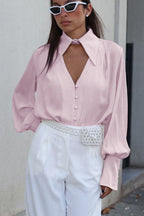 Loose Fit Long Sleeve Casual Detachable Collar Blouse