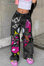 Mid Waist Printed Baggy Jeans Black Gray / S