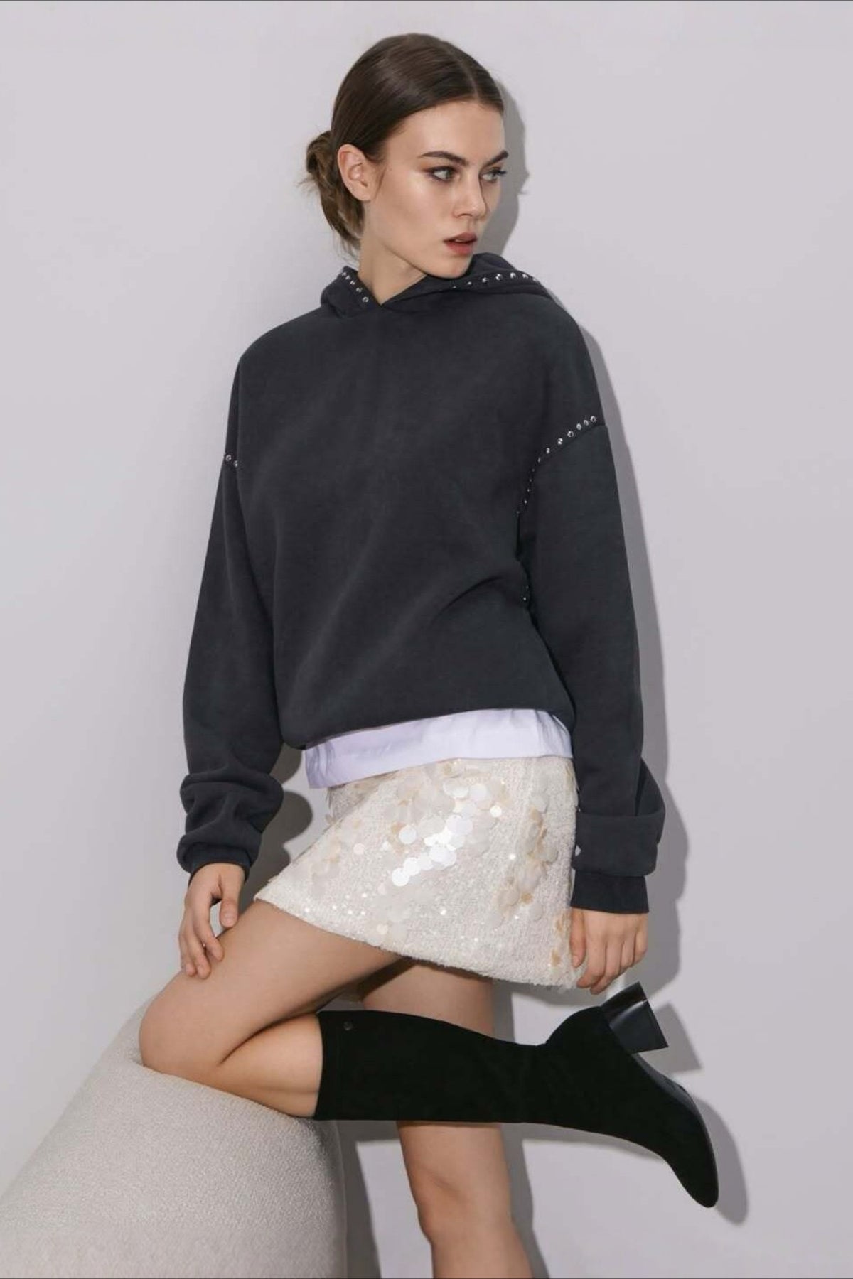 Studded Oversized Pullover Hoodie