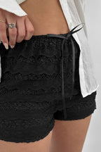 Lace Bow Tiered Ruffle Puffed Shorts