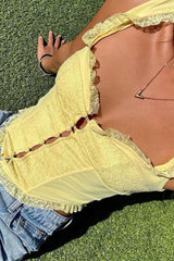 Lace Ruffle Insert Halter Corset Bustier Tank Top