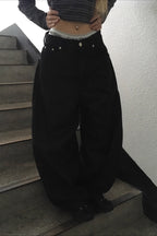 Black Leopard Cross Graphic Loose Curved Leg Jeans