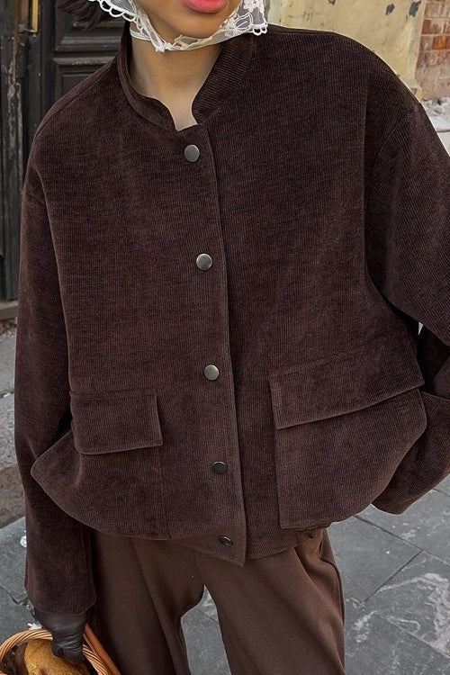 Stand Collar Single-Breasted Jacket S / Brown Main image
