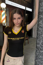 Y2K Raglan Sleeve V Neck Bodycon Short Sleeve Tee