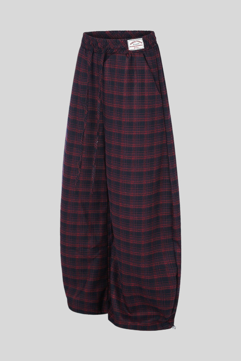 Plaid Baggy Barrel Leg Streetwear Pants