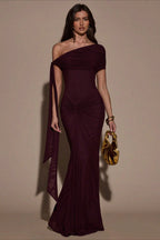 One Shoulder Cape Ruched Formal Dress
