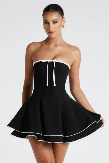 Contrast Bustier Lace-up Back Cocktail Dress S / Black Main image