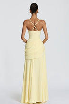 Square Neck Ruched Milk Silk Formal Dress