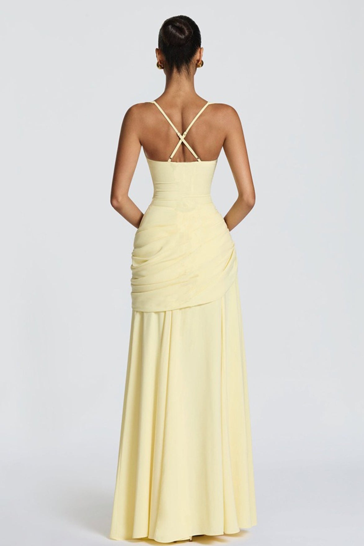 Square Neck Ruched Milk Silk Formal Dress