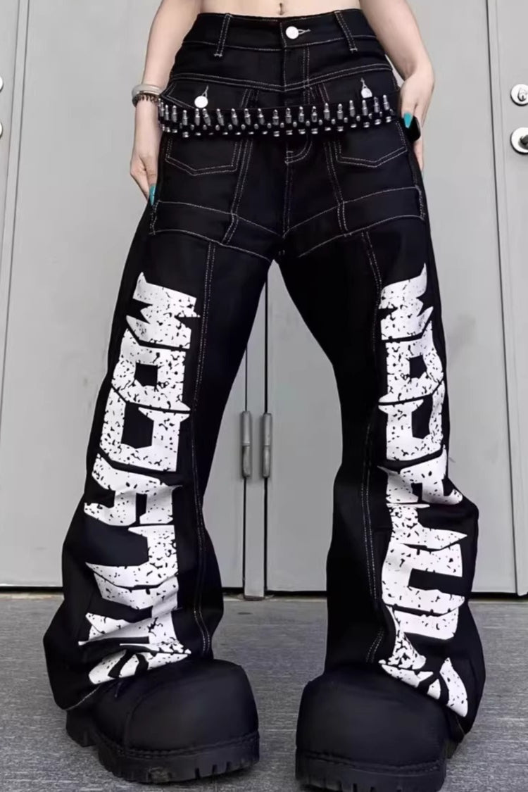 Oversized Typography Wide Leg Jeans