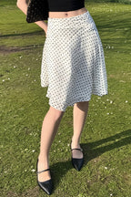 Polka Dot Low Rise Ruffle Trim A Line Skirt