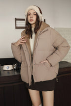 Faux Fur Panel Cropped Puffer Jacket M / Khaki
