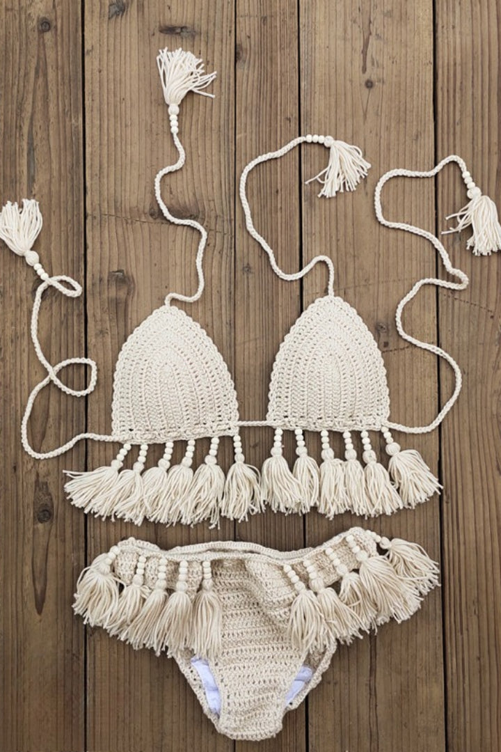 Boho Crochet Fringe Two Piece Bikini Set
