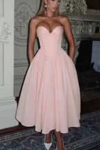 Romantic Bow Boned Strapless Slim Solid Prom Dress