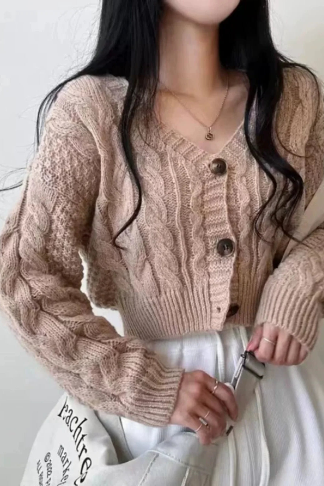 Knitted Open Front V Neck Slim Cardigan Secondary image