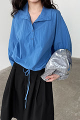 Lapel Collar Hem Drawstring Blouse