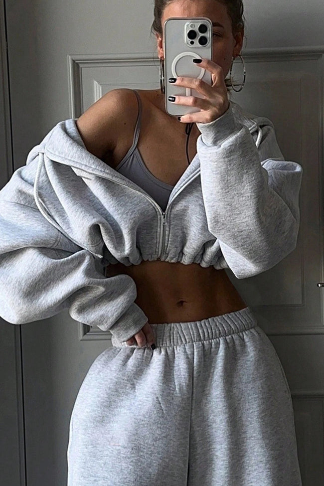 Minimal Cropped Zip Sweatshirt Two Piece Set Main image